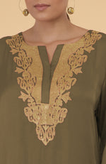 Olive- Gold Kashmir Embroidered Kaftan