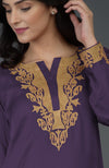Mulled Grape Kashmiri Tilla Embroidered Long Tunic Kurta
