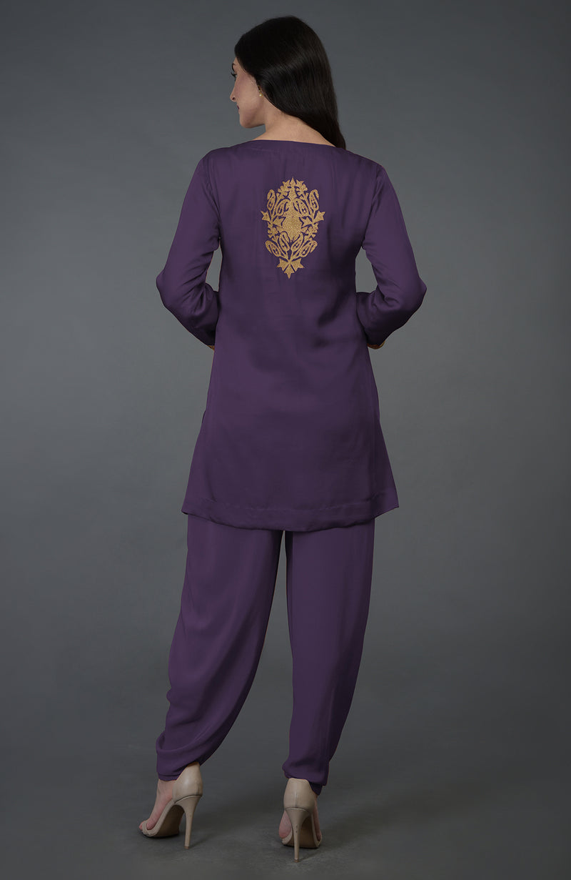 Mulled Grape Kashmiri Tilla Embroidered Dhoti Pants Suit