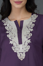 Mulled Grape Kashmiri Tilla Embroidered Long Tunic Kurta