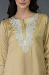 Beige Gold Kashmiri Tilla Embroidered Long Tunic Kurta