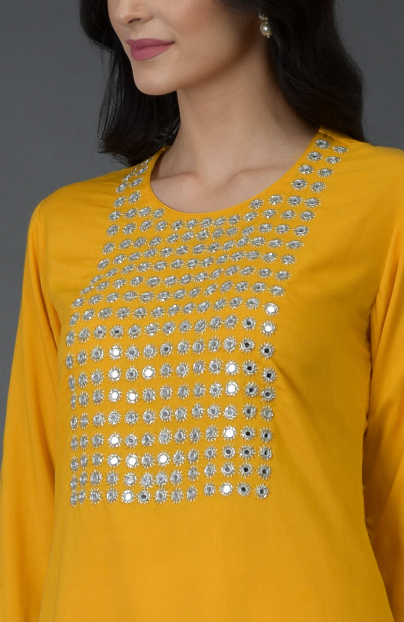 Sunglow Yellow Mirror, Beads & Zari Work Kurta Set