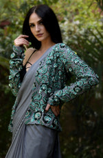 Green Daylily Beads & Sequin Hand Embroidered Jacket