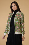 Coral 3D Blossoms Hand Embroidered Silk Chiffon Jacket