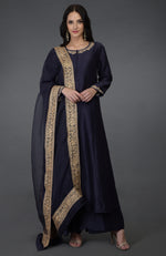 Kashmir Inspired Eclipse Blue Tilla Embroidered Suit