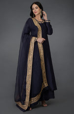 Kashmir Inspired Eclipse Blue Tilla Embroidered Suit
