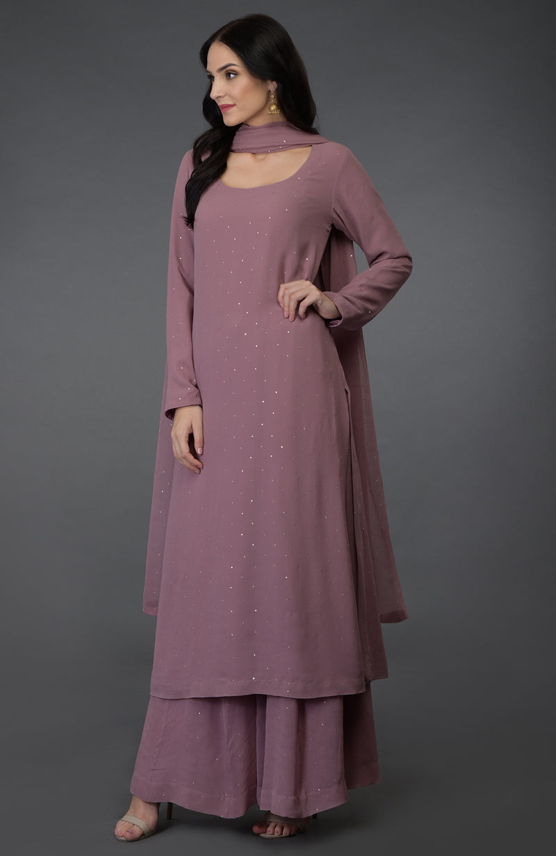 Lilac Handcrafted Mukaish Farshi Palazzo Suit