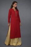 Crimson Red Sequin & Beads Hand Embroidered Sharara Suit