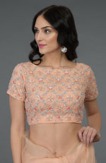 Peach Sequin Beads Hand Embroidered Saree & Blouse