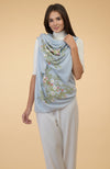 Serenity Blue Floral-Birds Embroidered Pure Cashmere Stole