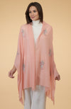 Pastel Peach Floral Hand Embroidered Pure Cashmere Stole