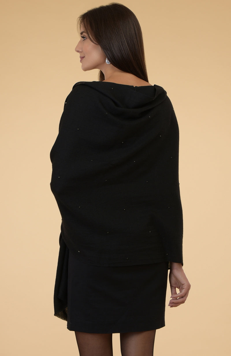 Black Crystal Hand Embroidered Pure Cashmere Stole