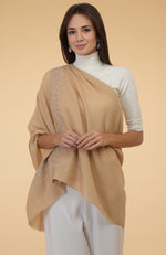 Nude Beige Floral & Crystal Embroidered Pure Cashmere Stole