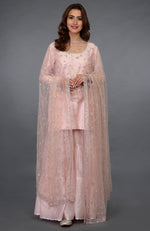 Pink-Silver Zari Beads & Sequin Embroidered Gharara Suit