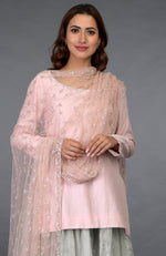 Pink-Silver Zari Beads & Sequin Embroidered Sharara Suit