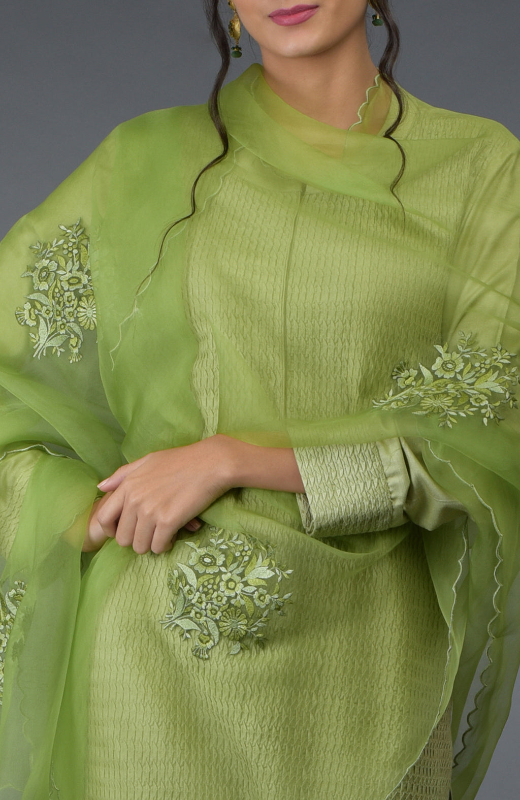 Pista Green Pintuck Silk Kurta Set with Dupatta – Talking Threads