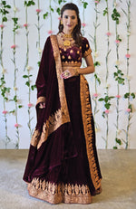 Burgundy Kashmiri Tilla Embroidered Lehenga Outfit
