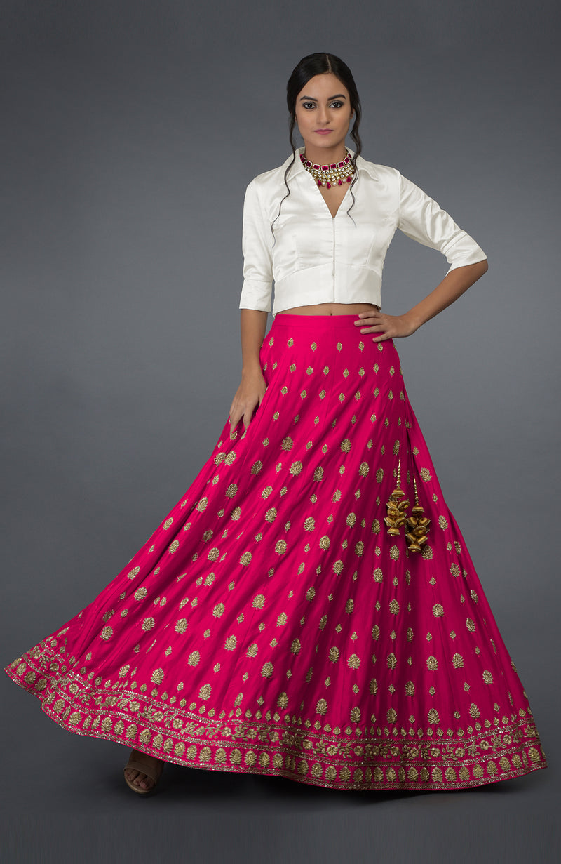 Berry Gloss Zardozi & Crystal Hand Embroidered Skirt With Blouse