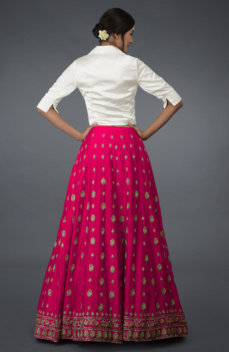 Berry Gloss Zardozi & Crystal Hand Embroidered Skirt With Blouse