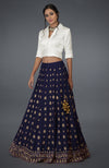 Eclipse Blue Zardozi & Crystal Hand Embroidered Skirt With Blouse
