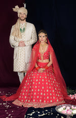 Royal Red Zardozi & Crystal Hand Embroidered Lehenga Outfit