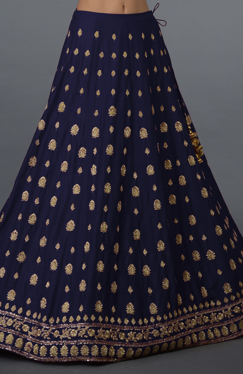 Eclipse Blue Zardozi & Crystal Hand Embroidered Skirt