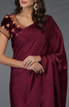 Burgundy  Satin Silk Saree with Kashmiri Tilla Embroidered Blouse