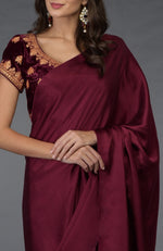 Burgundy  Satin Silk Saree with Kashmiri Tilla Embroidered Blouse