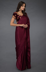 Burgundy  Satin Silk Saree with Kashmiri Tilla Embroidered Blouse