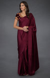 Burgundy  Satin Silk Saree with Kashmiri Tilla Embroidered Blouse