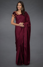 Burgundy  Satin Silk Saree with Kashmiri Tilla Embroidered Blouse