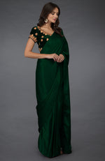Emerald Green Satin Silk Saree with Kashmiri Tilla Work Blouse