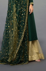 Emerald Pure Tussar Silk Zari Beads & Sequin Sharara Suit