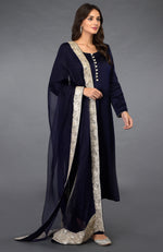 Midnight Blue Kashmiri Tilla Embroidered Salwar Pants Suit
