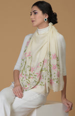 Ivory Beads & Sequin Hand Embroidered Pure Cashmere Stole