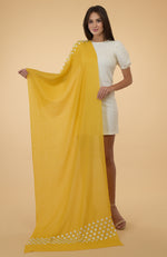 Yellow 3D Floral & Beads Hand Embroidered Pure Cashmere Stole