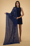 Navy Blue Beads & Sequin Hand Embroidered Pure Cashmere Stole