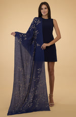 Navy Blue Beads & Sequin Hand Embroidered Pure Cashmere Stole