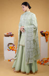Sage Green Chikankari Kamdani & Zardozi Hand Embroidered Sharara Suit