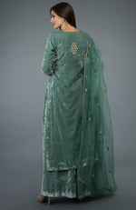 Regal Jade Zardozi Hand Embroidered Silk Velvet Suit