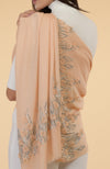 Nude Peach 3D Floral & Beads Hand Embroidered Pure Cashmere Stole