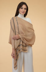 Camel Beige Beads & Sequin Hand Embroidered Pure Cashmere Stole