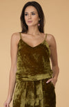 Olive Silk Velvet Cami Top with Wide Leg Pants