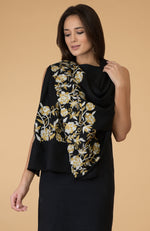 Black Floral Gold & Silver Embroidered Pure Cashmere Stole