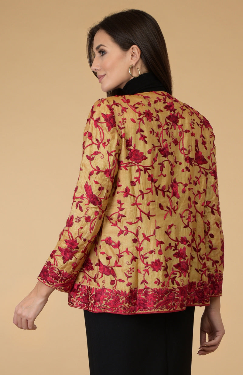 Pre-Order Fawn Parsi Gara Hand Embroidered Shrug Jacket