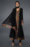 Black Parsi Gara Embroidered Anarkali Suit