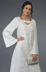 Ivory Floral and Crystal Embroidered Kaftan