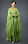 Pista Green Floral Embroidered Anarkali Suit with Dupatta