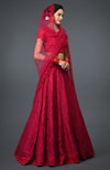 Red Tulle Dupatta With Floral Resham Sequin & Beads Embroidery