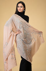 Peach Beads & Sequin Hand Embroidered Pure Cashmere Stole